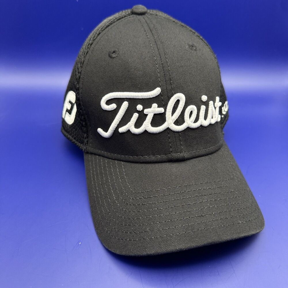 New Era Titleist Footjoy Pro V1 Black Fitted Golf Hat Ball Cap Stretch M/L